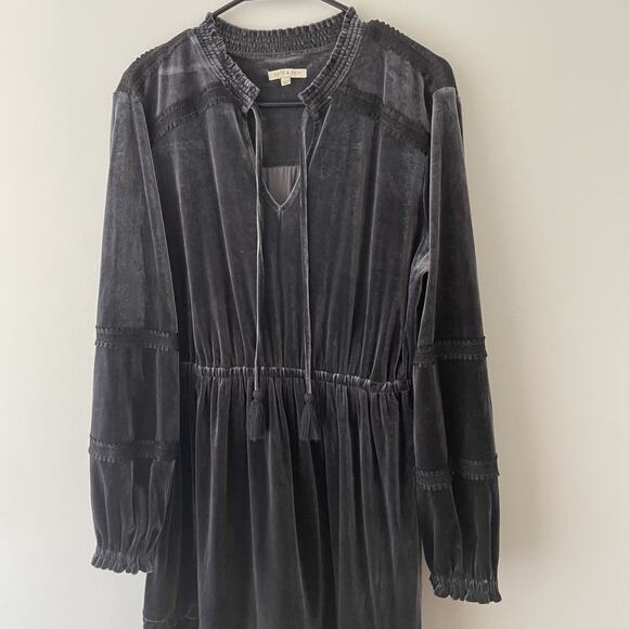 Silver Gray Velvet Maxi Dress Vamp Whimsigoth Witchy Boho Gothic Cottagecore L - Picture 3 of 11